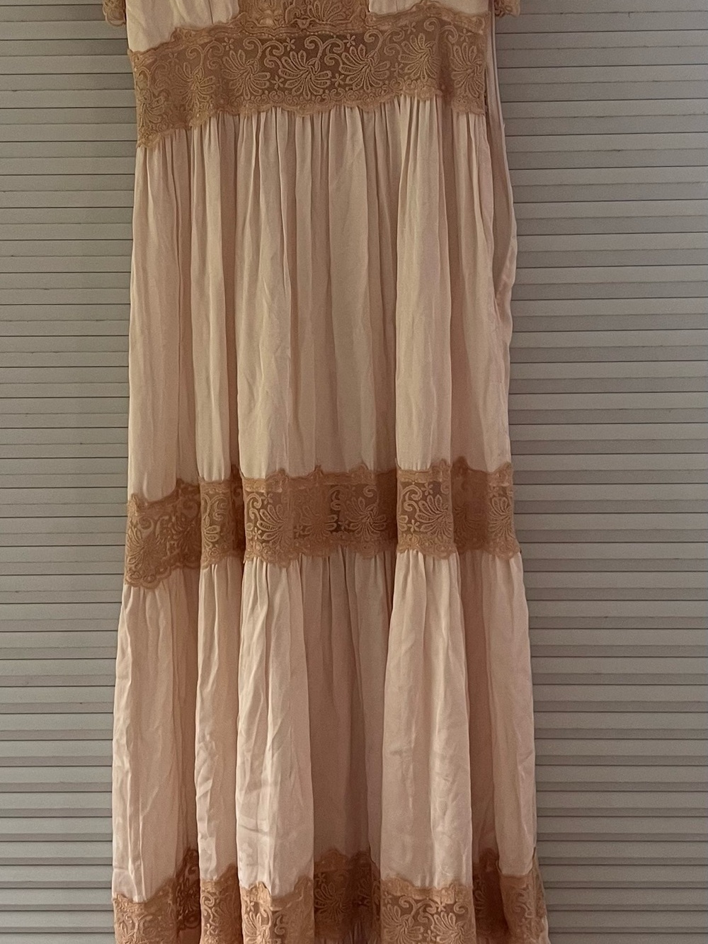 Spell Blush Maxi Skirt with Tan Lace Panels